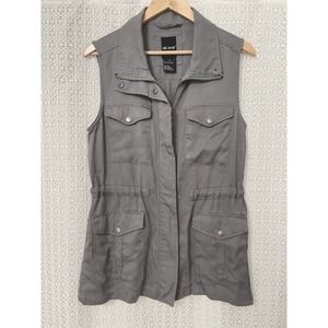 ME JANE - Women's Gray Tencel Fitted Zip Cargo Jacket Vest - M